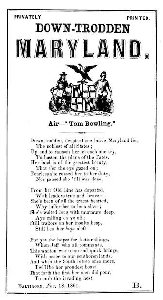 “Down-Trodden in Maryland,” one of several pro-Southern songs originating in Baltimore  (Library of Congress)