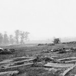 The remains of gun carriages, horses, and men testify to the ferocity of combat along the field where General Sumner's soldiers charged (September 1862, Alexander Gardner, photographer; Library of Congress) 