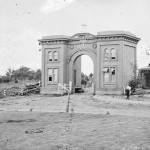 The Evergreen Cemetery gatehouse after the Battle of Gettysburg (July 1863, photographer unknown; Library of Congress)