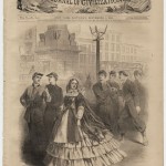 This September 1861 cover from Harpers Weekly is titled A Female Rebel in Baltimore, and shows a woman wearing clothing displaying the Confederate colors (Courtesy of Princeton University Library)