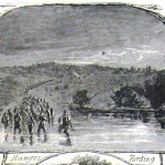Captain William McMullin's Rangers, all volunteer firemen from Philadelphia, were the first Union forces to cross the Potomac River to engage the Confederate troops at Falling Waters (also called Battle of Hokes Run), fought in Berkeley County, VA (later WV) on July 2, 1861 (Harper's Weekly, July 27, 1861; NPS History Collection)