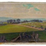 The artist, Edwin Forbes, titled this painting "Last Stand of the Army of Virginia, Commanded by General Lee." The painting shows Confederate forces dug into position near Williamsport, Maryland. (Edwin Forbes, artist; Library of Congress)