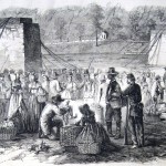 A produce market on the banks of the Shenandoah River in Harpers Ferry (J. B. Taylor, artist; Frank Leslies Illustrated Newspaper, October 8, 1864; courtesy of Princeton University Library)