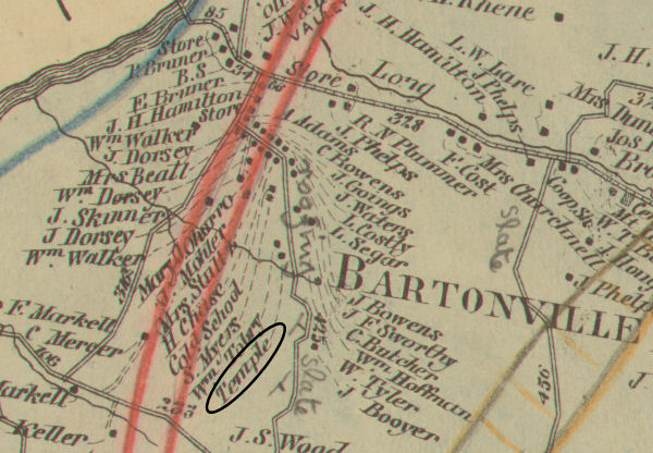 Bartonsville detail from 1873 Titus Atlas map, New Market District. (Johns Hopkins University Library)