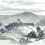 Union soldiers gather around a campfire on top of Loudoun Heights while a comrade communicates with a signal station on Maryland Heights (Frank Leslie's Illustrated News, November 8, 1862; courtesy of Princeton University Library)