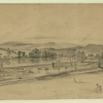 The site near Williamsport where part of General Robert E. Lees forces crossed the Potomac (July 5, 1863, Edwin Forbes, artist; Library of Congress)