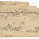 The middle panel of Forbes sketch, showing the town of Bolivar, and tents and troops on Bolivar Heights (September 1862, Edwin Forbes, artist; Library of Congress) 