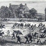 The 6th Michigan Cavalry charges over Confederate earthworks and scatters the Confederate defenders on July 14, 1863 (Frank Leslies Illustrated Newspaper, August 8, 1863; NPS History Collection) 