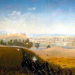 "Wasted Gallantry" by Captain James Hope, showing an ill-fated charge by the 7th Maine Regiment through Henry Piper's cornfield on the afternoon of the battle (James Hope, artist, painted by 1892; Antietam National Battlefield)