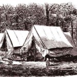 The camp of the topographers in General Banks' division, near Hyattstown, August 1861 (D.H. Strother, artist; D.H. Strother, "Personal Recollections of the War" Harper's New Monthly Magazine, vol. 33 [ September 1866]: 415)