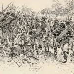 The Union charge through what became known as The Cornfield (Battles and Leaders of the Civil War [New York: The Century Co., 1887], 630)