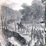 New York militiamen file through Thornton's Pass, in the "South Mountains," on their way back north (Alfred R. Waud, artist; Harper's Weekly, August 15, 1863; NPS History Collection)