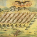 This color lithograph shows the camp of the 5th New York Heavy Artillery on Camp Hill, late 1864 - 1865 (Harpers Ferry National Historical Park) 