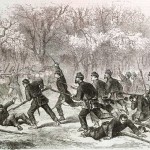 Soldiers from the 15th Massachusetts Regiment charge the Confederate line at the Battle of Ball's Bluff (The Illustrated London Newspaper, November 23, 1861; courtesy of "The Civil War in America from the Illustrated London News": A Joint Project by Sandra J. Still, Emily E. Katt, Collection Management, and the Beck Center of Emory University)