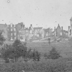 The burnt-out shells of several buildings in Emmitsburg (July 1863, Timothy H. O'Sullivan, photographer; Library of Congress)