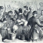 As Union soldiers marched through Frederick in 1862 in pursuit of the Confederate army, they received water, food, and a warm welcome from the ladies of the town (F.H. Schell, artist; Frank Leslie's Illustrated News, November 1, 1862; courtesy of Princeton University Library)